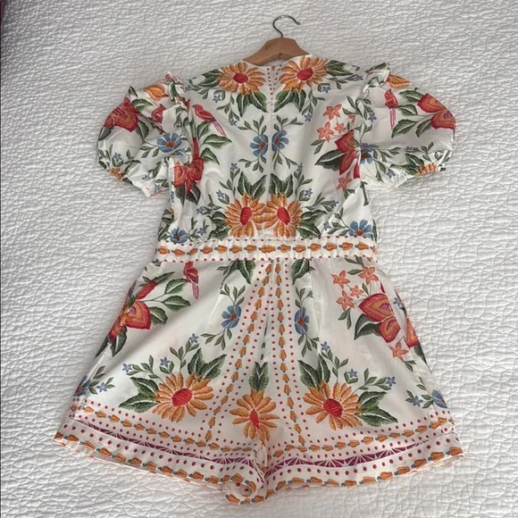 FARM Rio Floral Embroidered Romper - White, Pink, Orange, Green - Picture 3 of 4